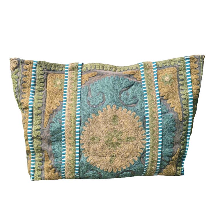 Green & Brown Suzani Tote – Artisan-Made in India for wholesale by LNH EDIT
