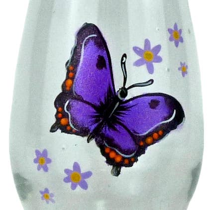 Purple Hairstreak Butterfly Hand Painted Wine Goblet for wholesale by Classy Art Designs, LLC