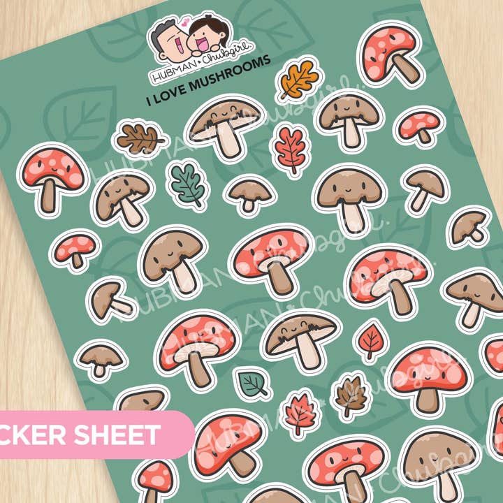 Sticker Sheet - I Love Mushrooms for wholesale by hubmanchubgirl.