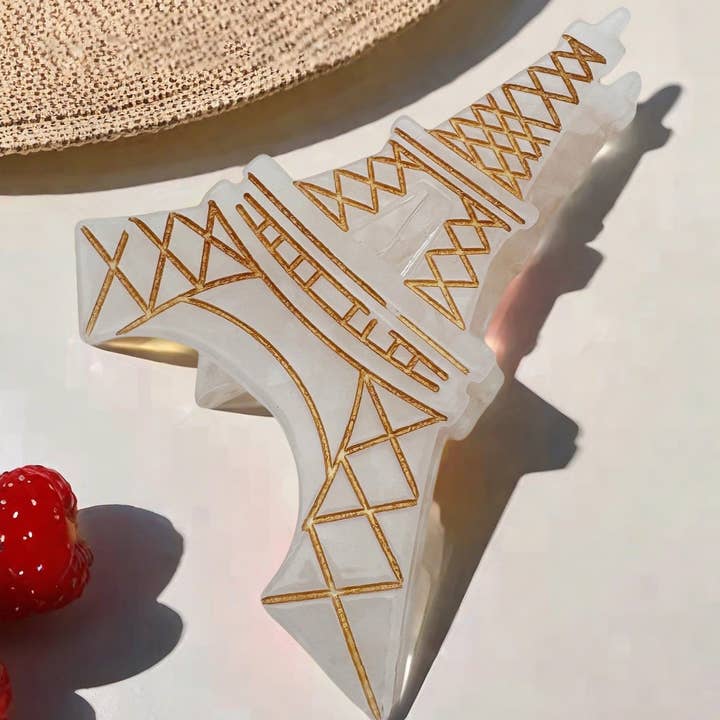 Beige Eiffel Tower Hair Claw, Paris-Inspired Hair Accessory for wholesale on Faire1