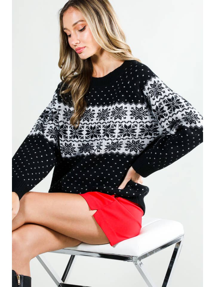 Vine & Love - Vendita all'ingrosso Maglione tricot - Donna - Maglione lavorato a maglia con stampa Christmas Fair Isle a girocollo VT81531