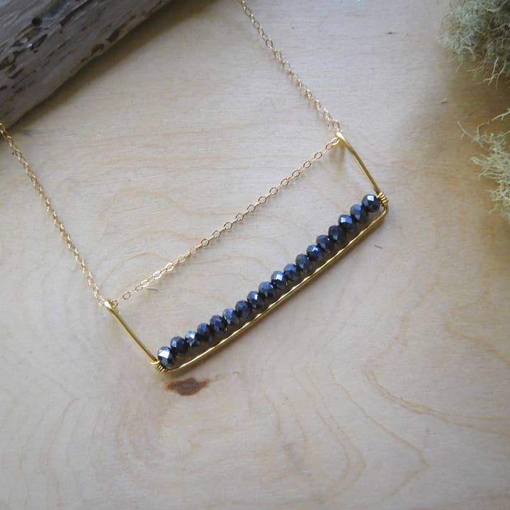 Gold rectangle with beads necklace for wholesale by Enchantments by Kathy Welsh