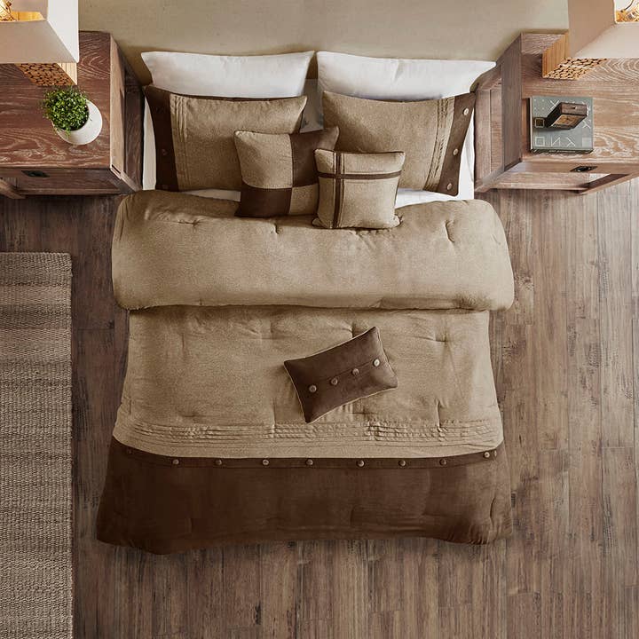Olliix - Wholesale Bedding Set - Lodge Cabin Microsuede 7-Piece Comforter Set, Brown2