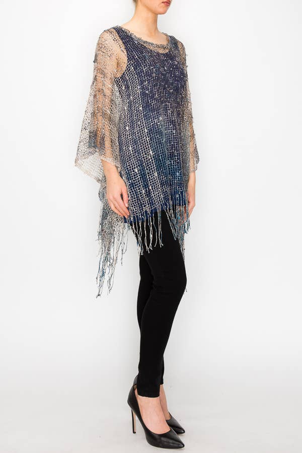 Marine MESH MET PAILLETTEN PONCHO TOP-Y62 BG/DONKERBLAUW voor groothandel op Faire1