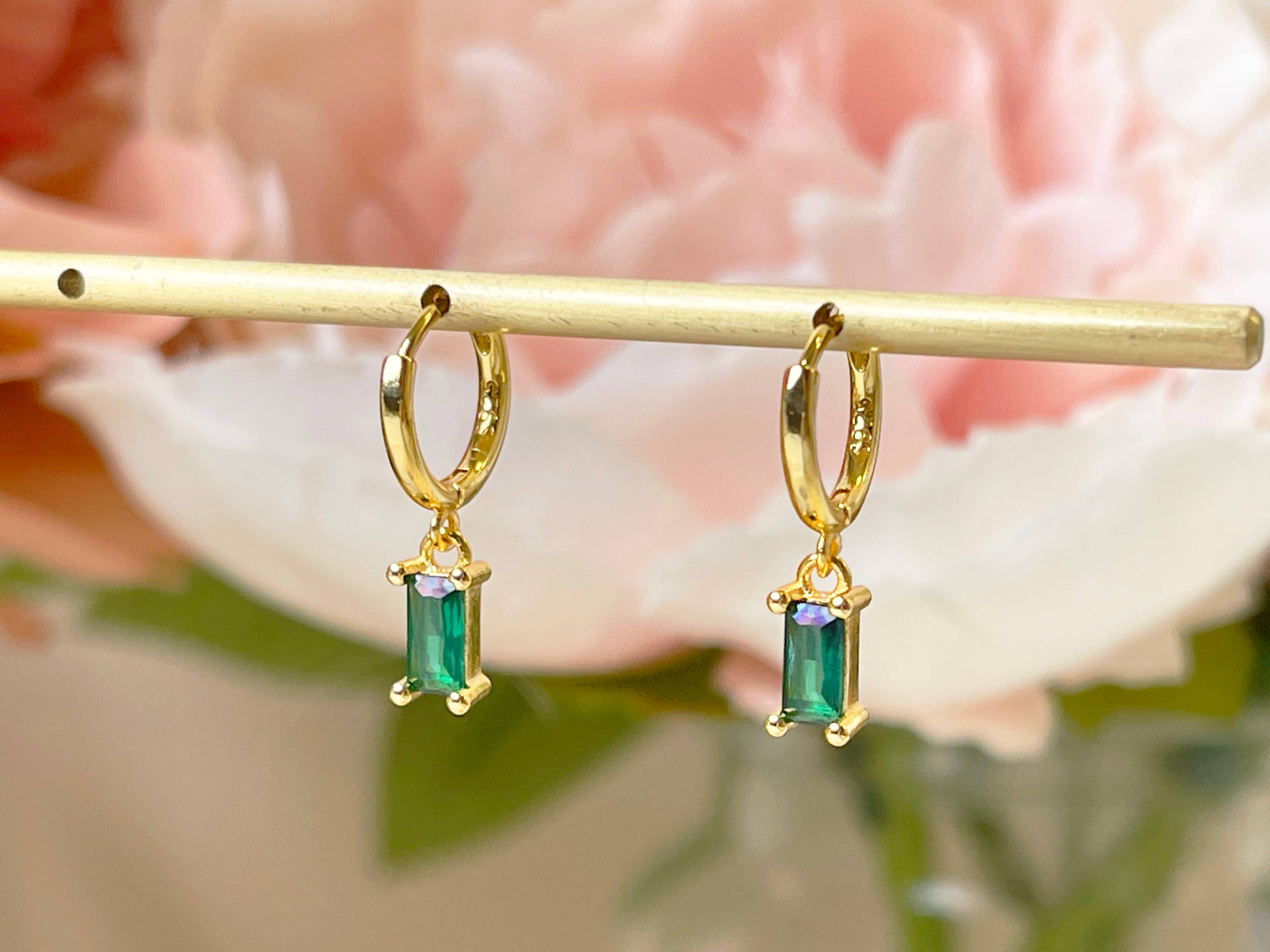 Melange Blanc - Wholesale Dangle Earrings - E150 emerald hoop earring, emerald earring, dangle earring1