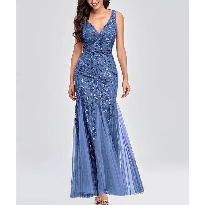 Rosa Clothing - Wholesale Dress - Women's - Sleeveless mesh fishtail maxi sequined dress4