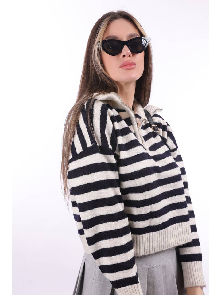 My 9Teen - Wholesale Knit Sweater - Women's - Striped Zippered Knit Sweater6