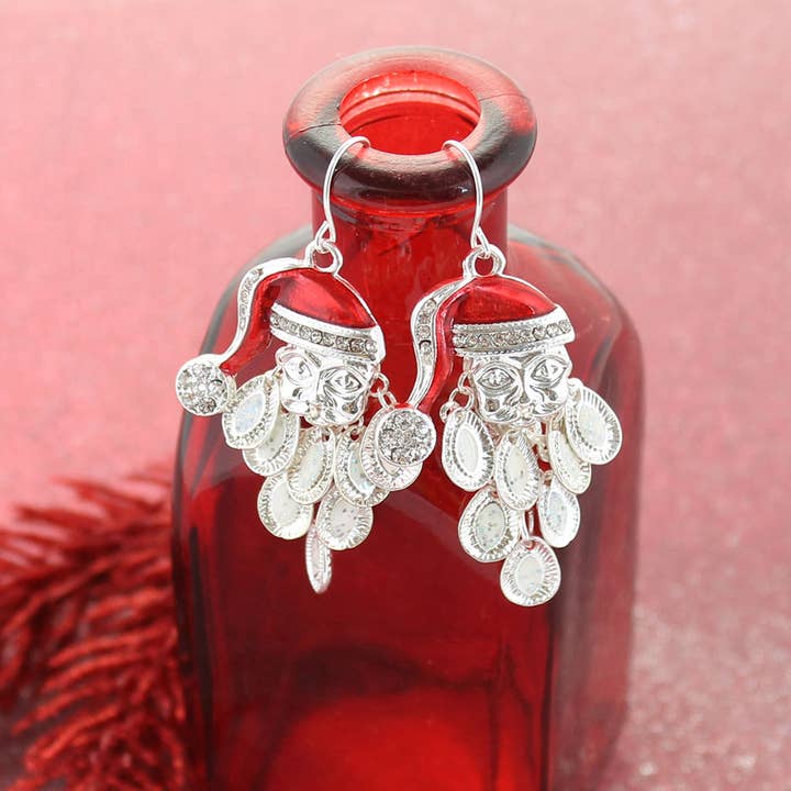 Seasons Jewelry - Wholesale Dangle Earrings - Santa Face Beard Christmas Earrings
