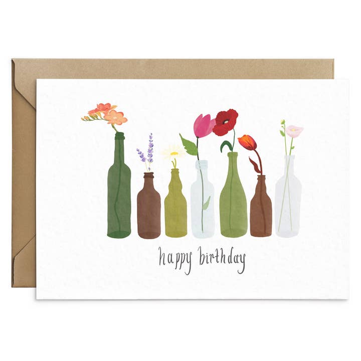 Wildflower Bottle Birthday Card for wholesale by Poppins & Co.