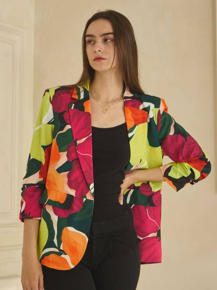 Blazer ouvert à imprimé floral pour la vente par Oddi