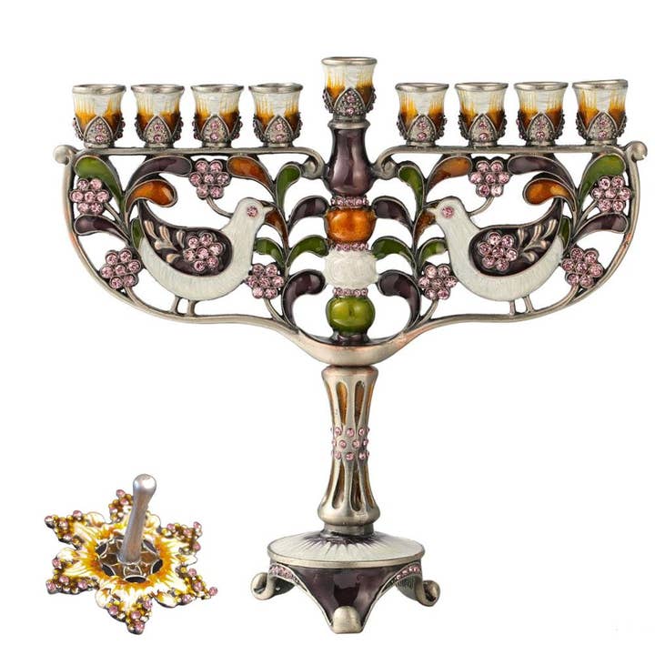 Menorah & Dreidel Set – Doves & Flower, Elegant Holiday Gift for wholesale by Matashi
