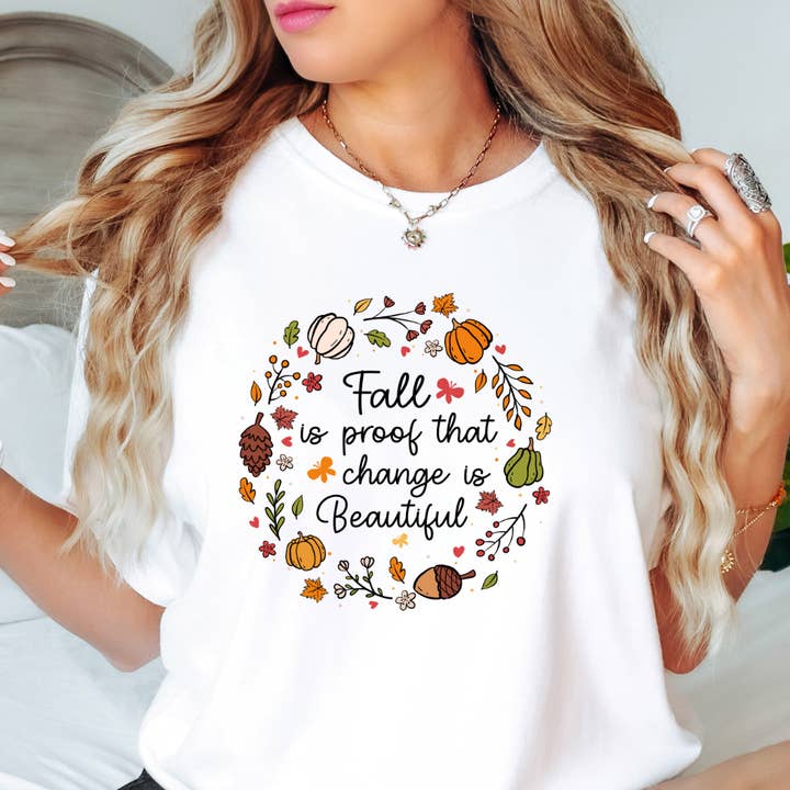 Camiseta Gráfica Outono É a Prova de Que a Mudança É Bonita por atacado de Happy Mail Wholesale