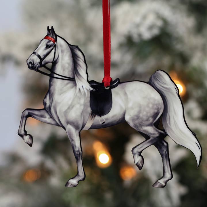 Saddlebred Horse Ornament - Gray Saddle Seat Horse Christmas for wholesale by Classy Equine