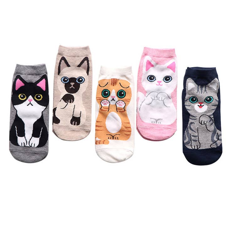 ACCITY - Wholesale Socks - Women's - CUTE CAT PATTERN ANKLE SOCKS_CWMS0210