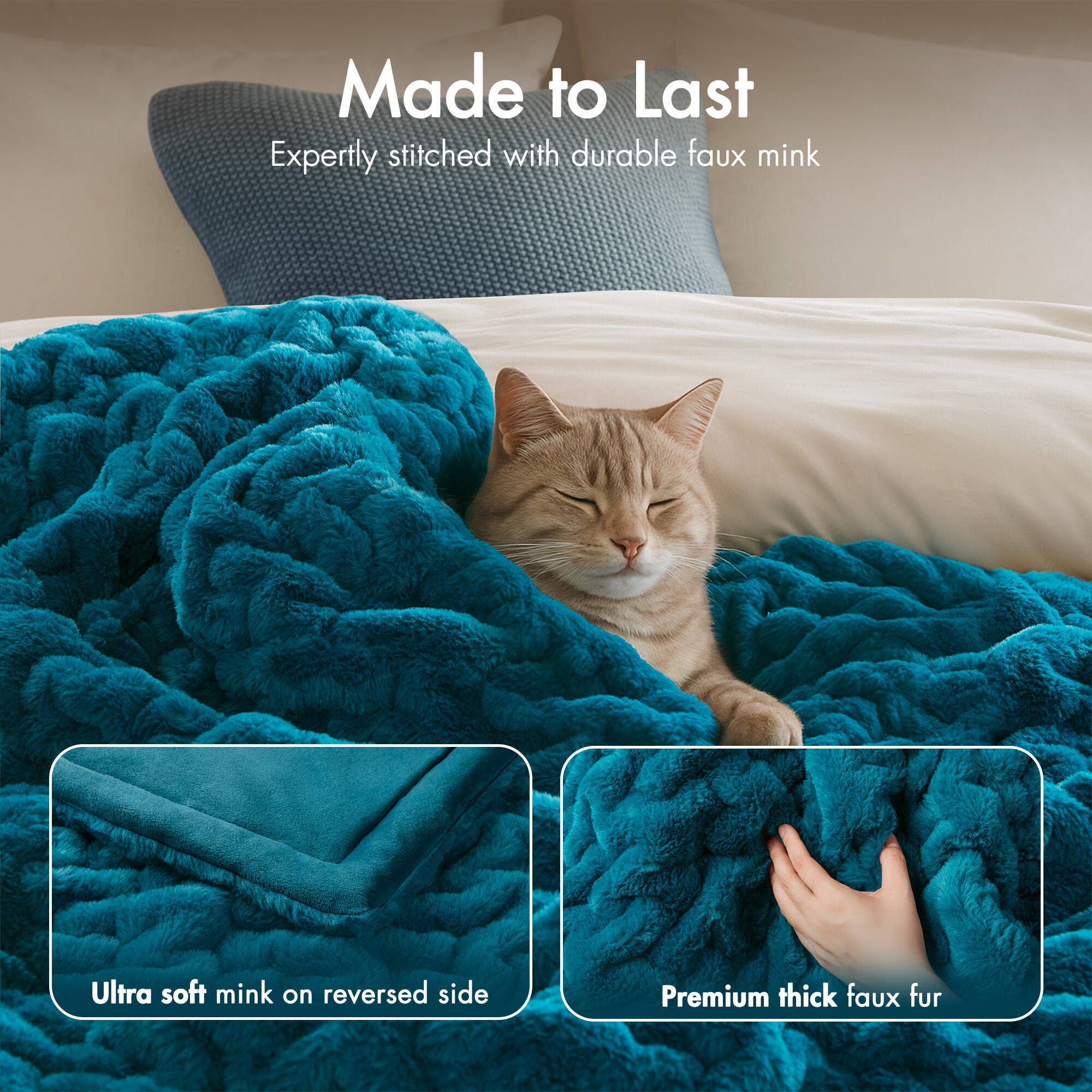 Olliix - Wholesale Throw Blanket - Soft Warm Ruched 50x60" Throw Blanket, Teal3