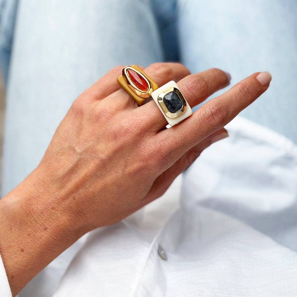 ÉMOLO - Vendita all'ingrosso Anelli cocktail/statement - Anello donna crema con labradorite8