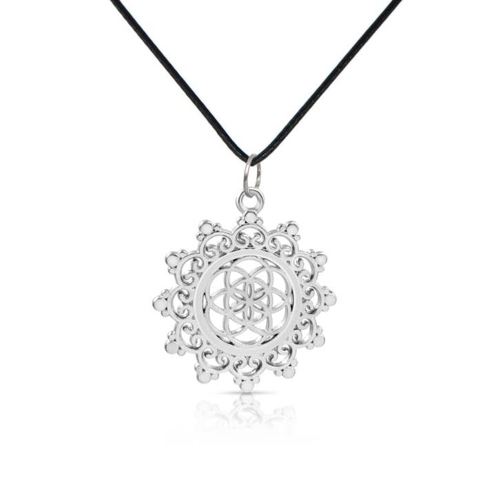 Silvertone Mandala Pendant Necklace for wholesale by BESHEEK JEWELRY