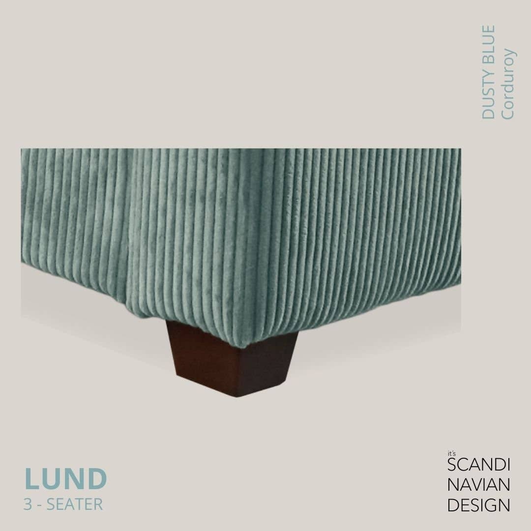 Lund 3-seater Sofa, Dusty Blue Corduroy, removable & washable cover for wholesale on Faire6