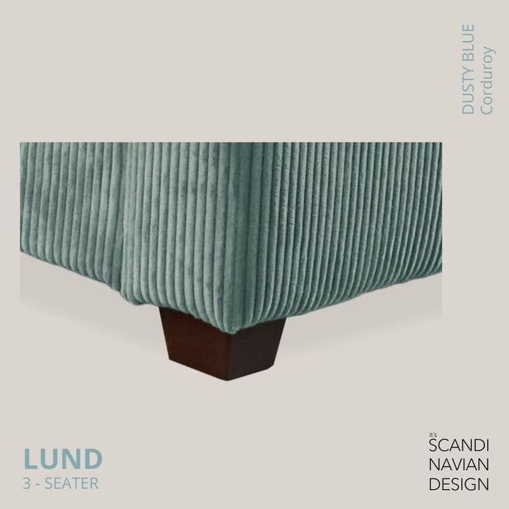 Lund 3-seater Sofa, Dusty Blue Corduroy, removable & washable cover for wholesale on Faire6