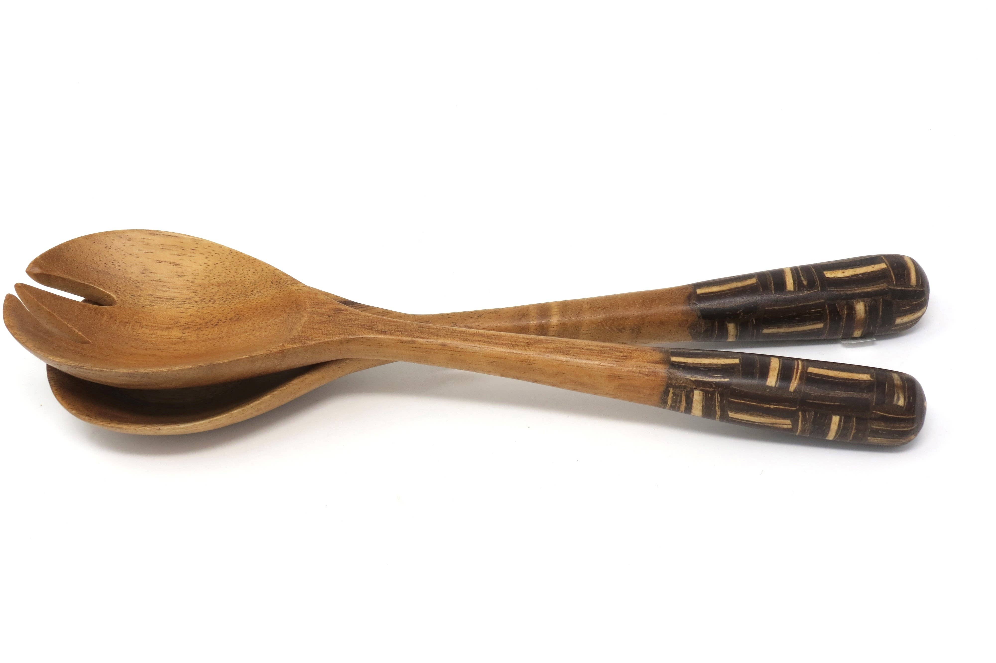 Fair Together - Vendita all'ingrosso Set di posate assortite - Cucchiai per insalata con intarsi in bambù, noce di cocco o cannella7