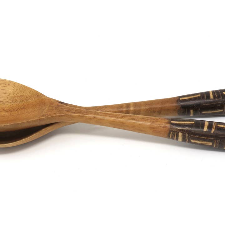 Fair Together - Vendita all'ingrosso Set di posate assortite - Cucchiai per insalata con intarsi in bambù, noce di cocco o cannella7