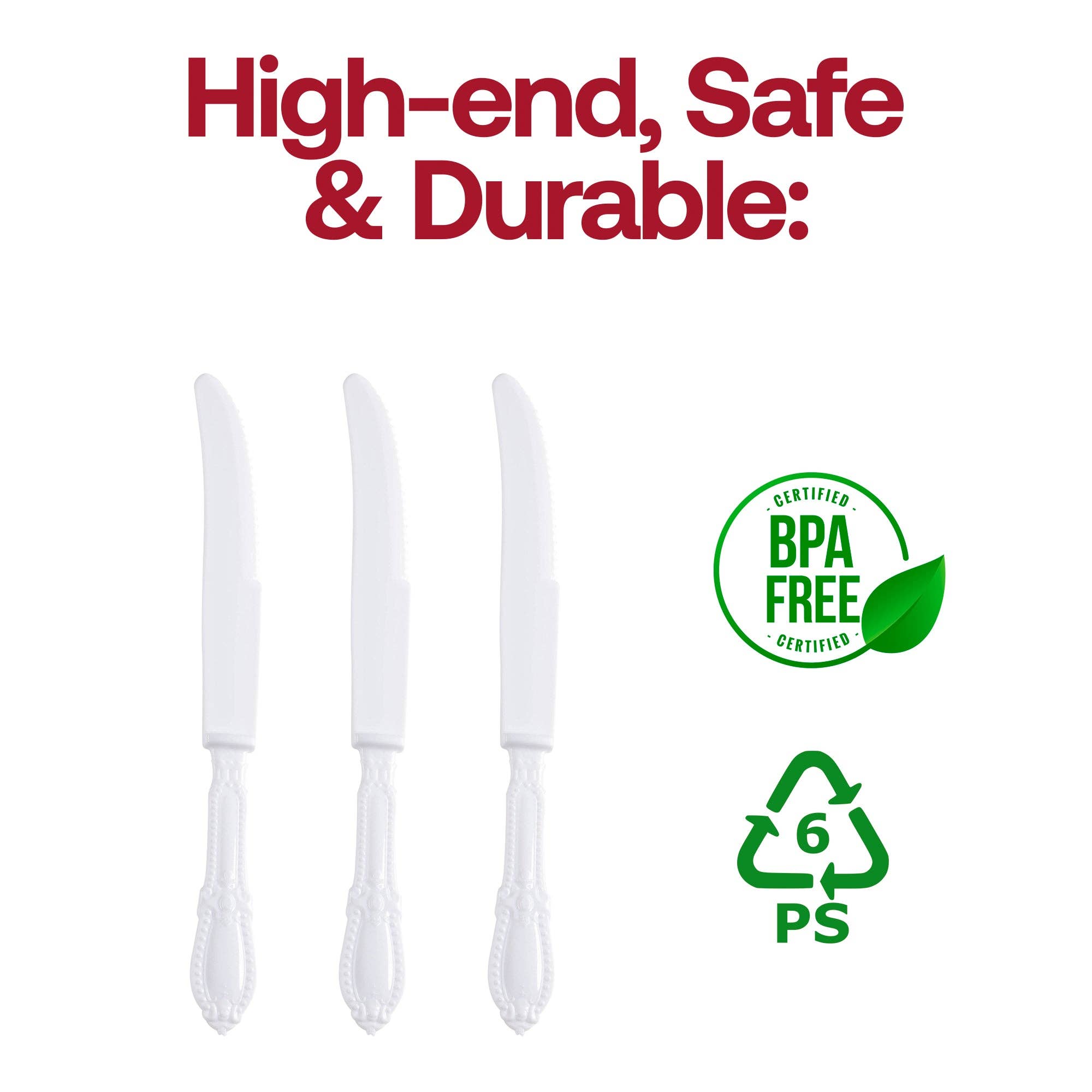 Smarty had a Party – wholesale Disposable tableware pack – White Baroque Disposable Plastic Dinner Knives - 480 pcs4