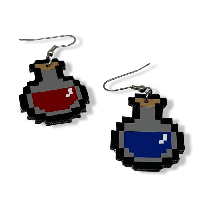 Pixel Potions HP en MP oorbellen van imitatieleer voor wholesale door Geekish Gifts