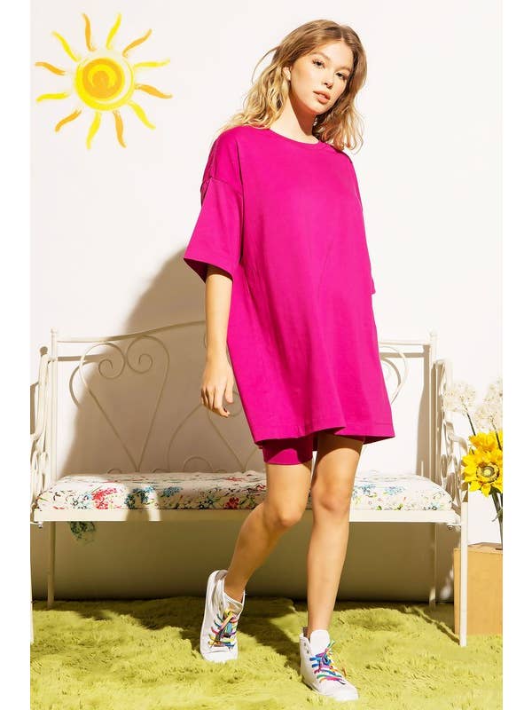 Pink Irene Wholesale - Wholesale Shirt - Women's - PLUS SIZE SOLID OVERSIZED TEE AND BIKER SHORTS SET3