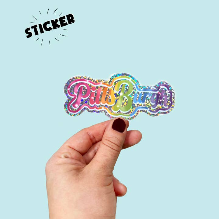 Waterproof Sparkly Rainbow Pittsburgh Sticker for wholesale by Songbird Artistry