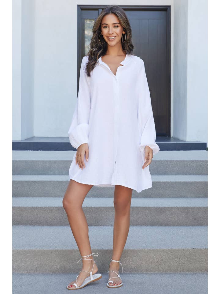 MILIO MILANO – Camisa com botões no colarinho – Mulher por atacado – CAMISA OVERSIZED DE GAZE DE ALGODÃO EYE SEE YOU (81542-BRANCO)2