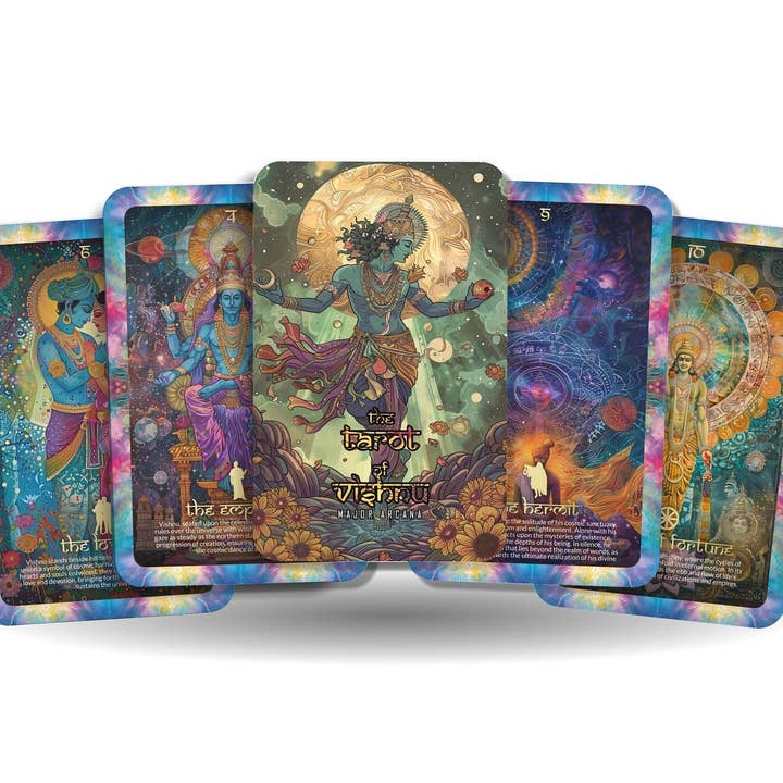 I Tarocchi di Vishnu - 22 Arcani Maggiori - Un viaggio spirituale unico - Il dio indù noto per la protezione e il sostentamento. per la vendita all'ingrosso da parte di Ibiza Tarot USA