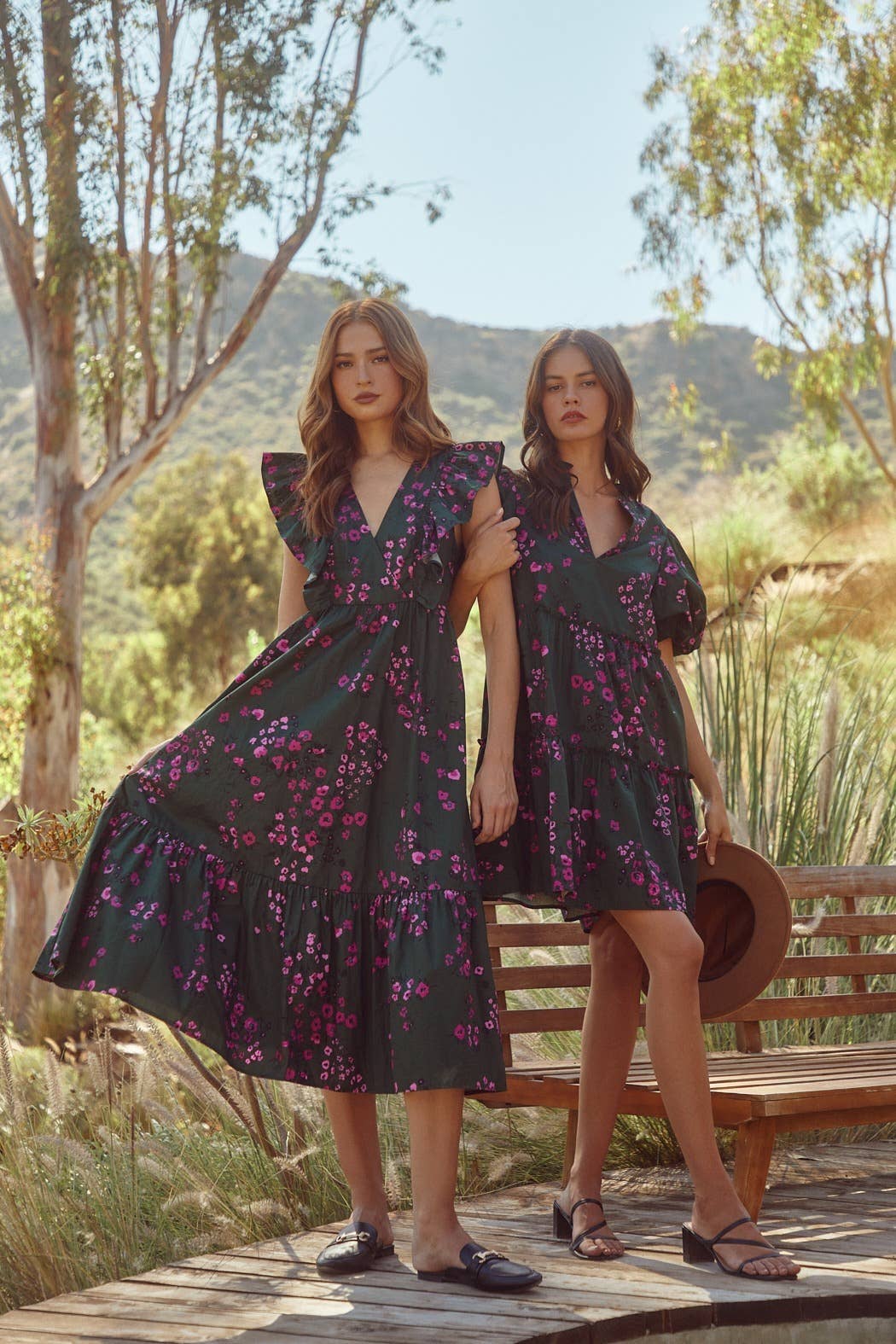 EMERALD MULTI Anissa Floral Jeanne Bubble Sleeve Babydoll Dress for wholesale on Faire6