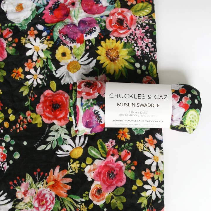 Chuckles & Caz - Wholesale Swaddle – Baby - Watercolour Flower Muslin Swaddle6