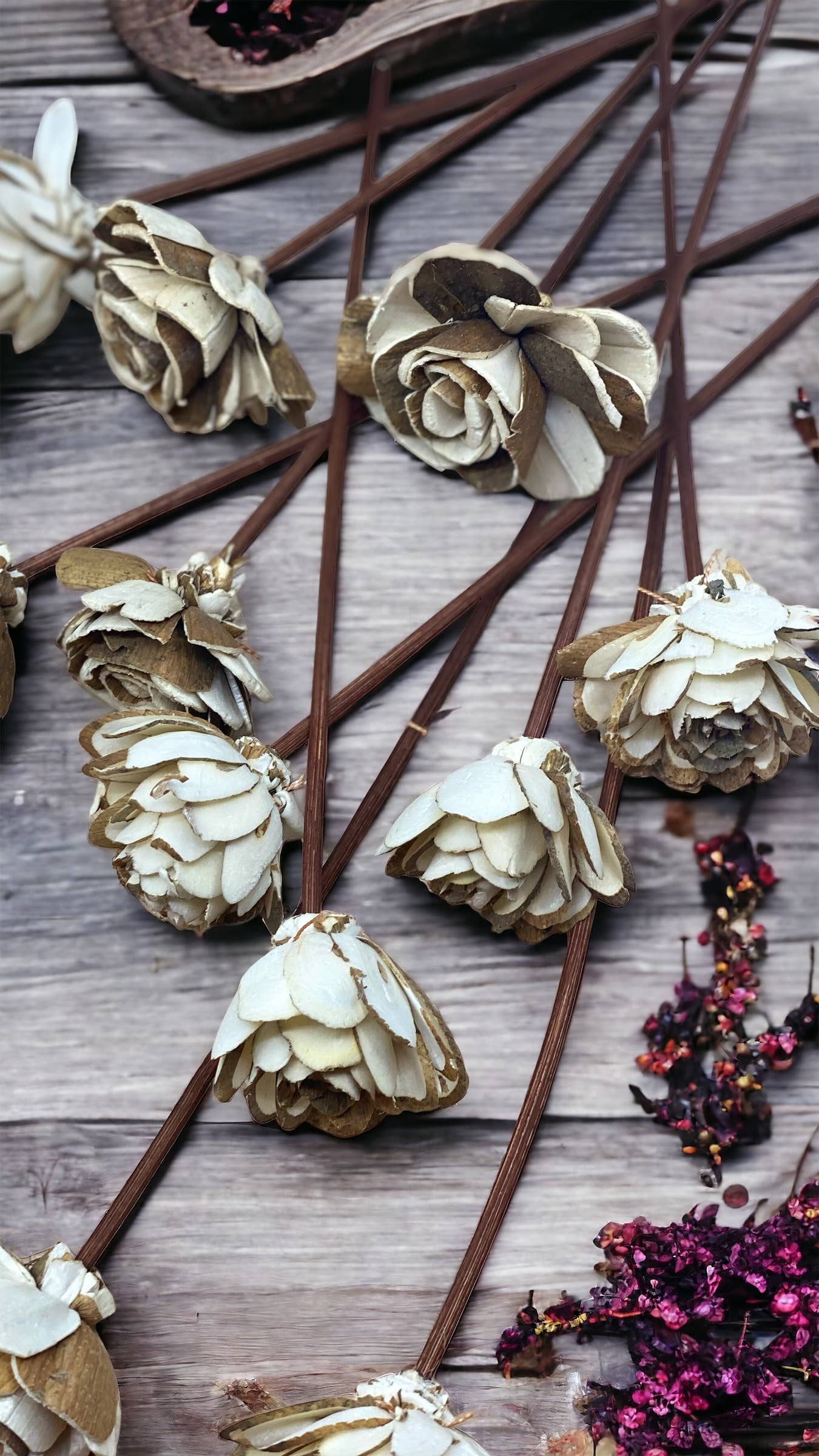 Sunsum Intentional Living – wholesale Konstgjorda blommor – Blandade mini Sola-träblommor med 23 cm rottingpinnar för doftspridare1