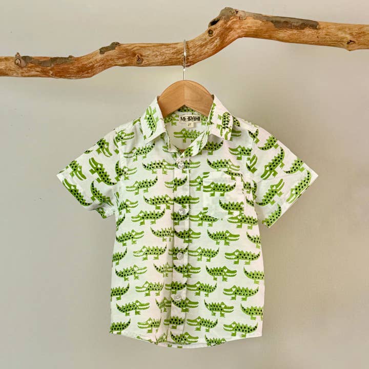 Crocodile Printed Collared Cotton Shirt for Boys for wholesale by Meerahi