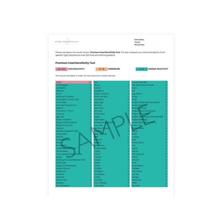 Pure Essentials - Wholesale Oral Supplement/Vitamin - Premium Food Sensitivity Test2