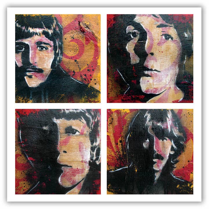 The Beatles Fab 4 Art Print 12 x 12" for wholesale by Point Blank Art & Design
