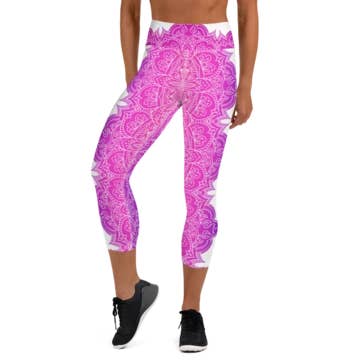 Pink Gradient Chakra Yoga Capri Leggings for wholesale by SuniaYoga