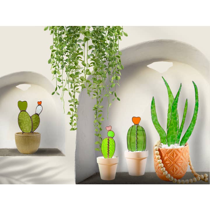 Samara Designs Studio - Wholesale Decorative Tabletop Object - Baby Barrel Glass Cactus