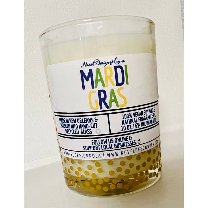 Novel Design Home - Wholesale Jar/Filled Candle - Mardi Gras - Fruity Honeysuckle Pine - Scented Candle - Handmade In New Orleans - Vegan Soy Cocowax In Louisiana In Recycled Glass
