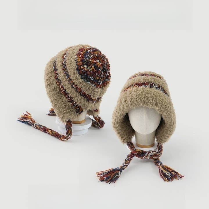 Funkyrel® Atzbranding Limited - Wholesale Beanie - Women's - Haila - Plush & Heavyweight Color-Block Earflap Beanie with Tassels4