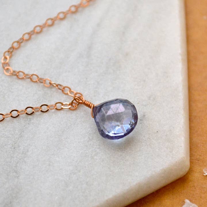 Azure Necklace - blue mystic quartz gemstone solitaire necklace for wholesale by Foamy Wader