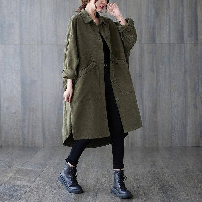 FurDecoration – wholesale Coat – Women’s – Casual Loose Fit Lapel Collar Windbreaker Coat with Single Breasted Closure and Pockets0