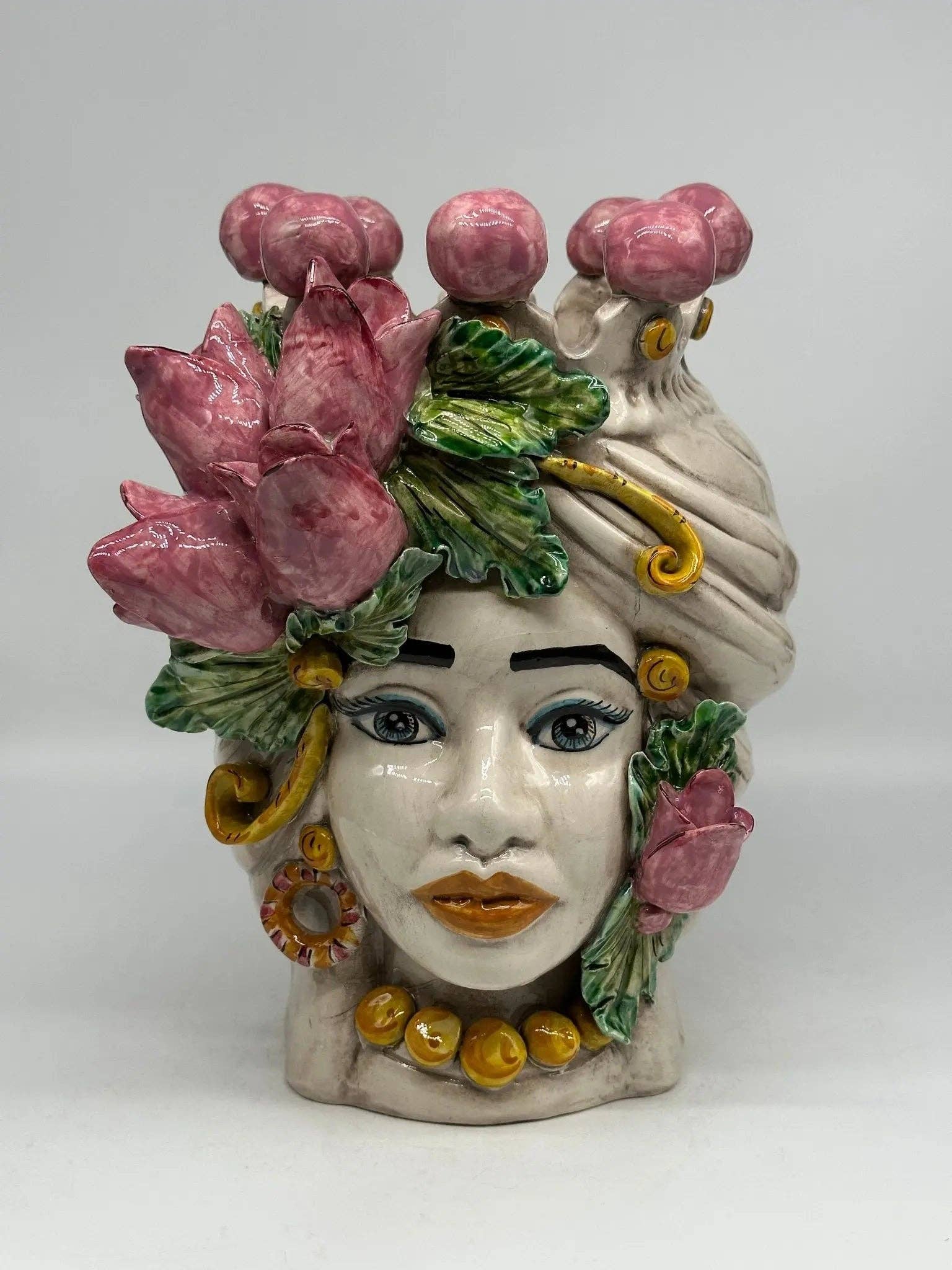 DD Ceramiche Siciliane - Wholesale Decorative Figurine - Teste di Moro Tulips Rosa Ceramica Caltagirone cm H.30 L.23 Handcrafted5