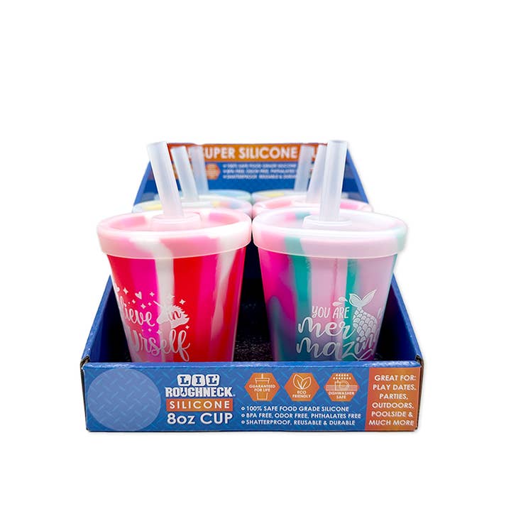 Novelty Brands - Wholesale Drinking Glass/Cup - Kids & Baby - Silicone 8oz Kids Toddler Kiddo Super Cups- 6/Display