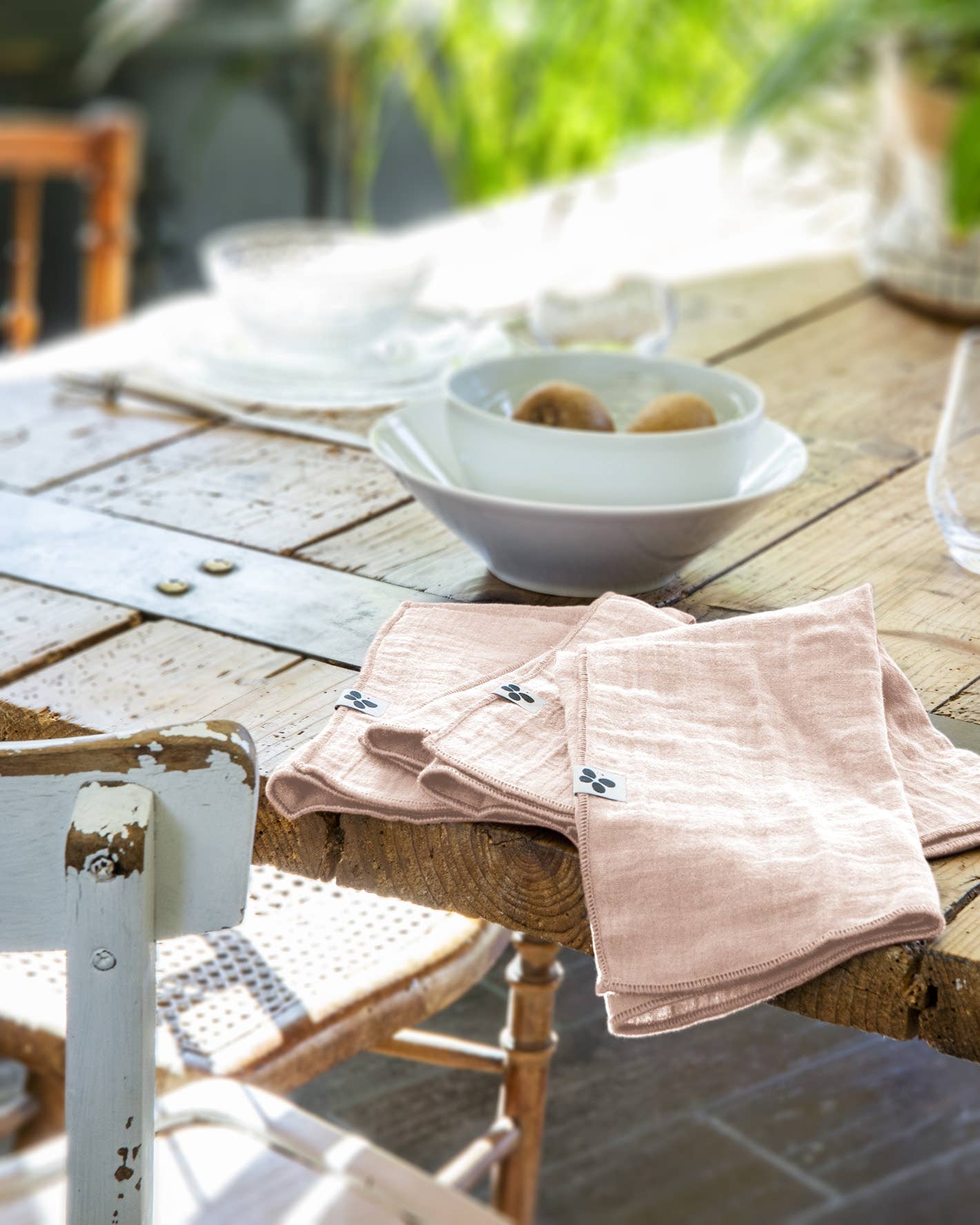 L'effet Papillon - Wholesale Dinner & Cloth Napkin - Set of 3 cotton gauze napkins 40 x 40 cm GAÏA Marshmallow1