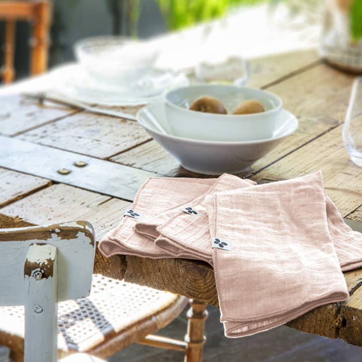 L'effet Papillon - Wholesale Dinner & cloth napkin - Set of 3 cotton gauze napkins 40 x 40 cm GAÏA Marshmallow1