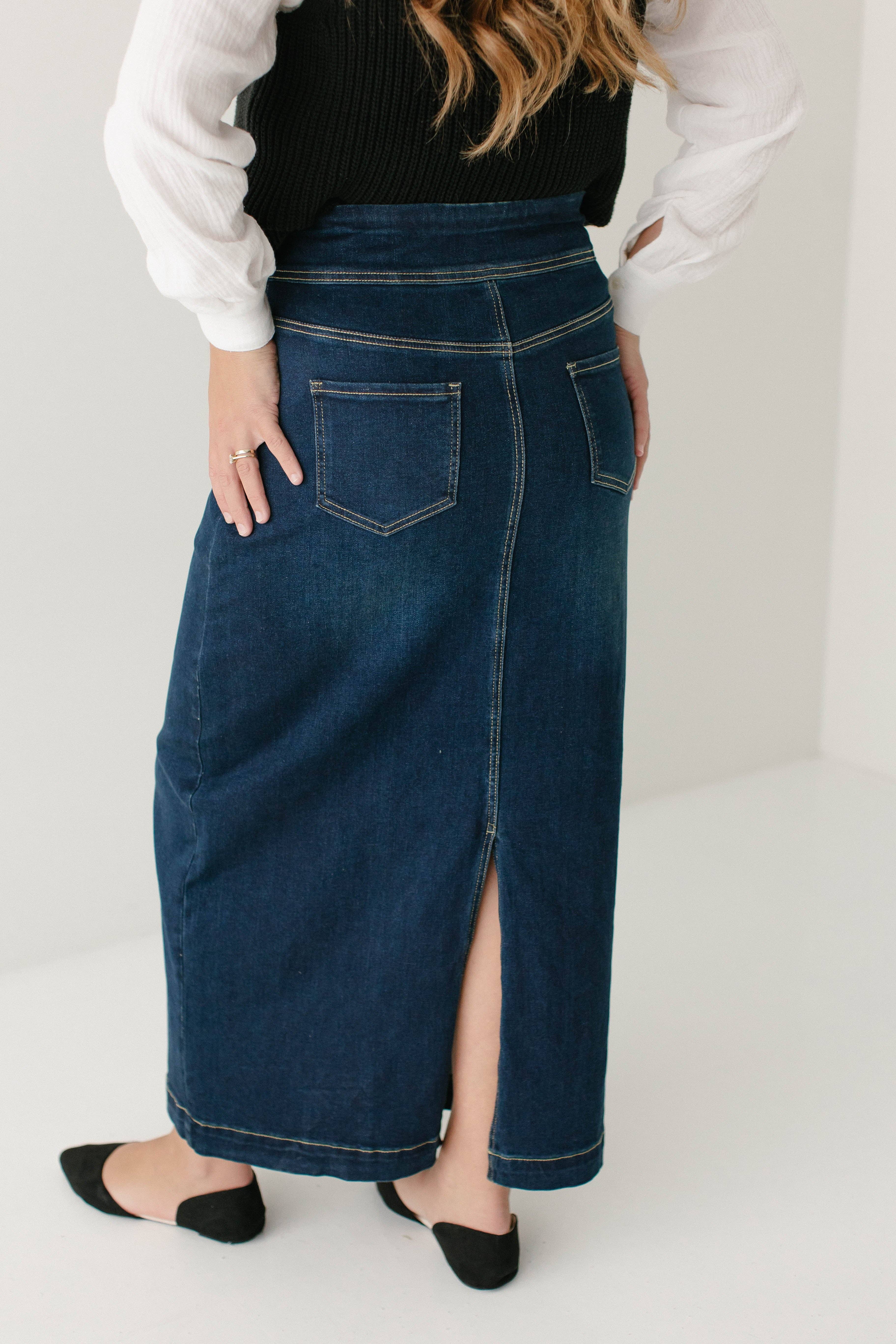 The Main Street Exchange - Vente Jupe – femme - Jupe longue en jean classique 'Sara' en délavé foncé6