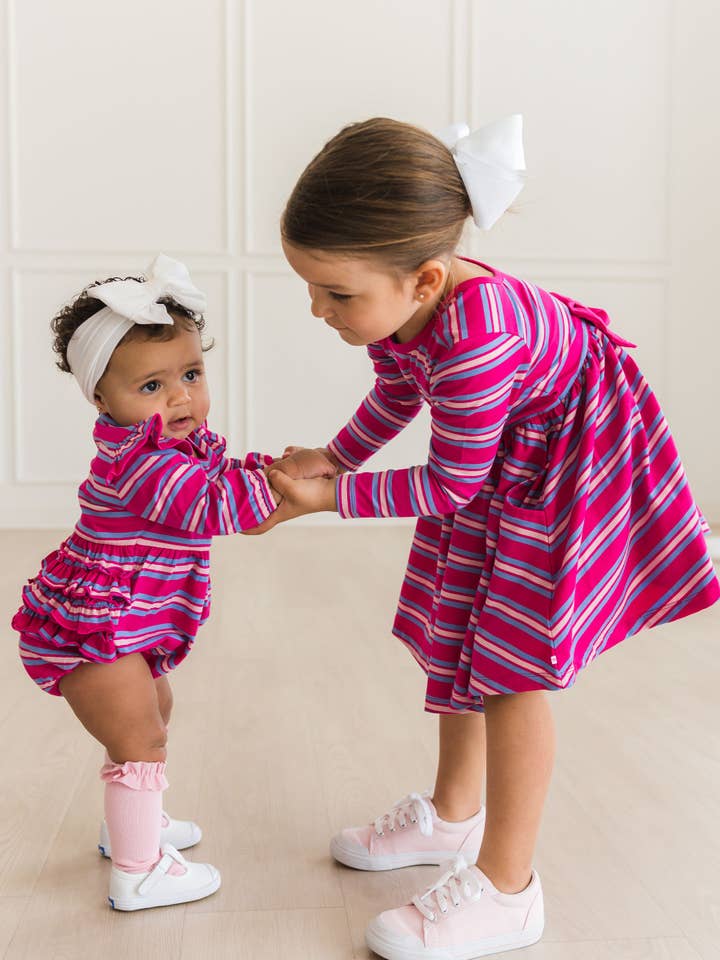 Pink Girls Very Berry & Periwinkle Blue Stripe Knit Long Sleeve Twirl Dress
for wholesale on Faire2