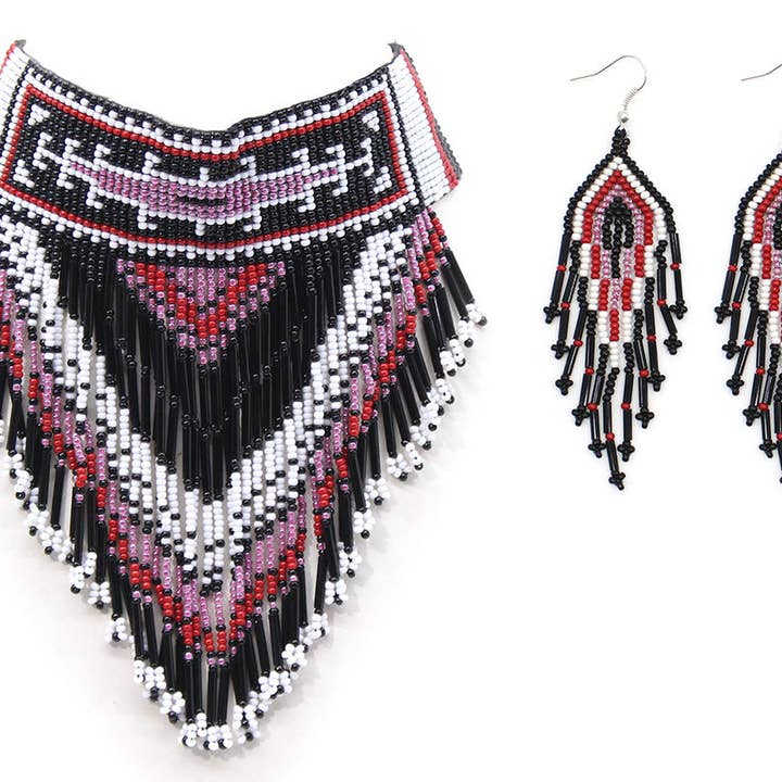 Håndlavet Sort Pink Frø Perle Choker Halskæde Øreringe Sæt for engroshandel hos BEADS CORNER